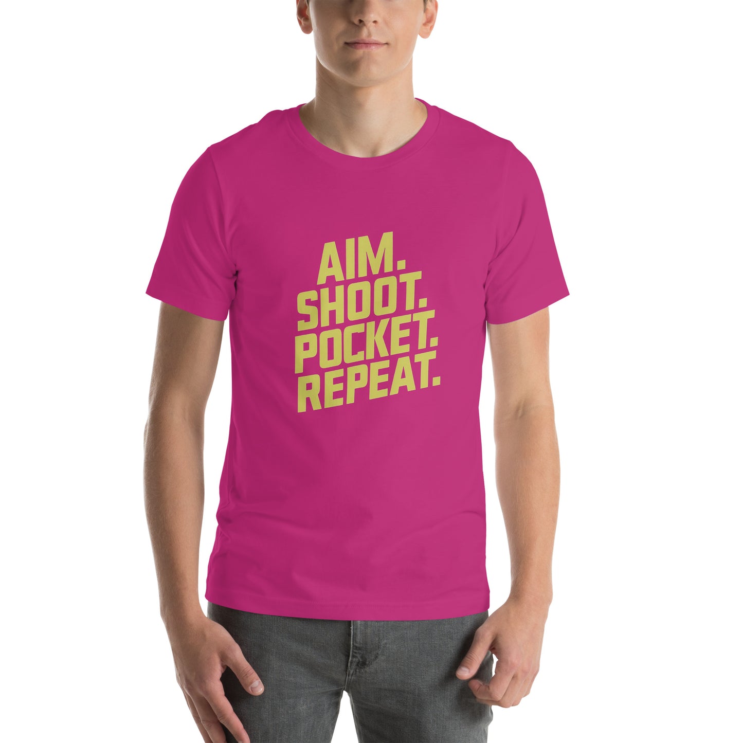 Aim. Shoot. Pocket. Repeat. Unisex t-shirt