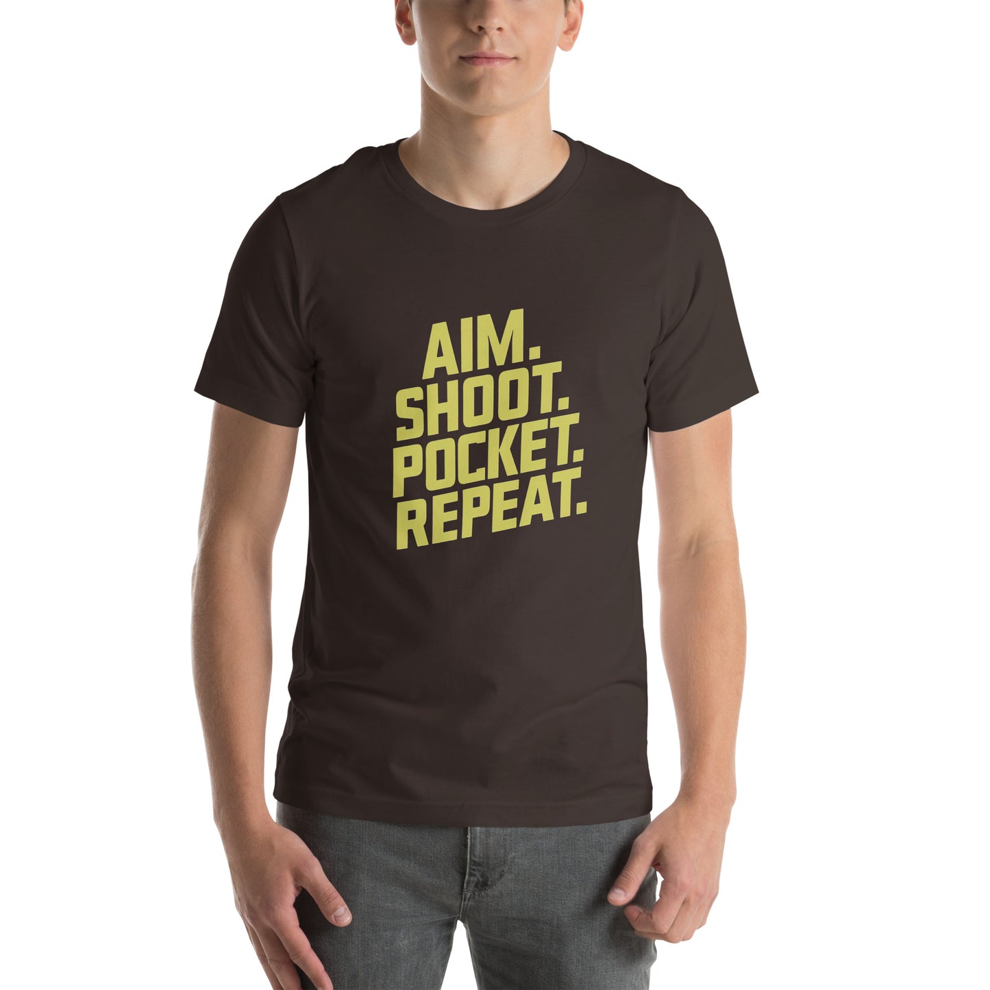 Aim. Shoot. Pocket. Repeat. Unisex t-shirt